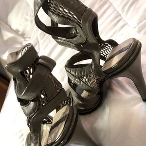 Zara Woman - Army green open bootie heels.